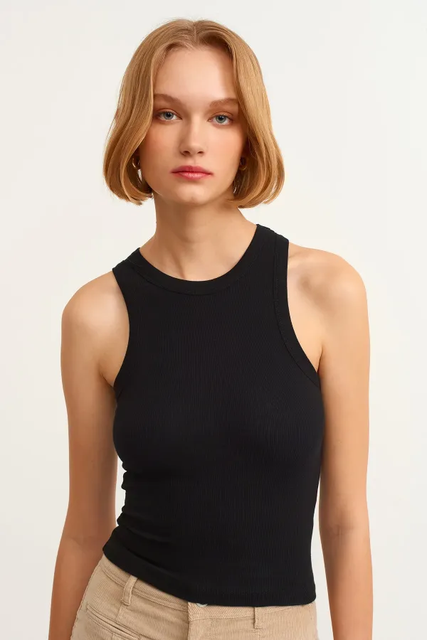 Débardeur côtelé à col halter