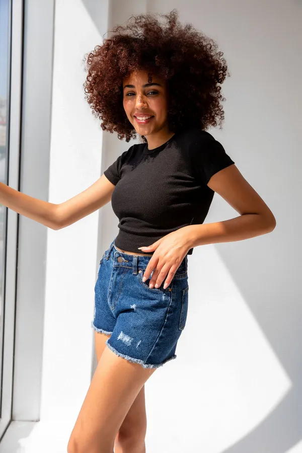 T-shirt basique à col rond côtelé