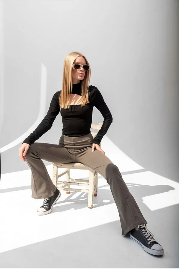 Black Ribbed Turtleneck Blouse