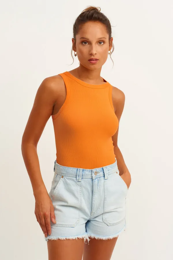 Ribbed Halter Neck Knitted Tank Top