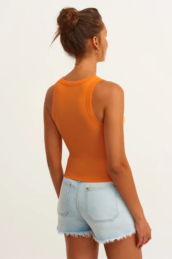 Ribbed Halter Neck Knitted Tank Top