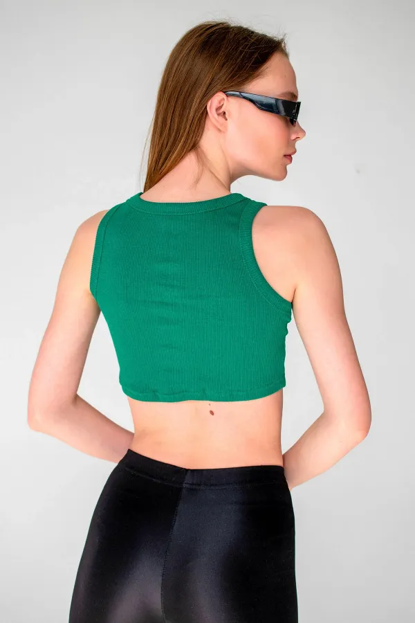 Fitilli Süper Crop Halter Yaka Örme Atlet