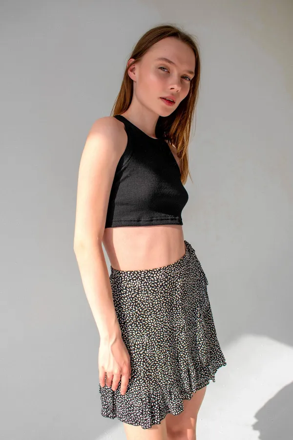 Ribbed Super Crop Halter Neck Knitted Tank Top