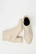 Bottes modernes à talons carrés beiges et dorés, style décontracté - Élégantes Bottes modernes à talons carrés beiges et dorés, style décontracté - Élégantes