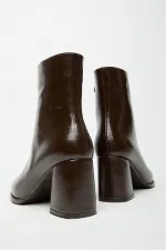 Bottes et bottines à talons hauts en cuir verni marron pour femme – Modèle élégant pour tous les jours avec fermeture éclair