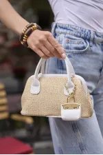 Mini sac à main texturé en osier blanc