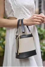 Sac à main seau et sac à bandoulière style bohème en toile - Noir