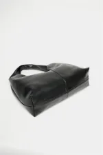 Sac cabas bandoulière en cuir PU noir pour femme - Modèle vintage souple Sac cabas bandoulière en cuir PU noir pour femme - Modèle vintage souple