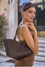 Sac cabas aspect cuir marron