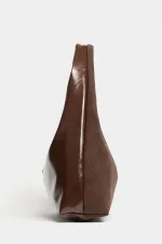 Sac cabas à bandoulière pour femme en daim marron et cuir verni contrasté - Modèle vintage souple