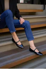 Blunt Toe Single Strap Ballerina Black Patent Leather Blunt Toe Single Strap Ballerina Black Patent Leather