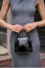 Sac à main Maja Mini City pour femme avec rabat - Cuir verni noir