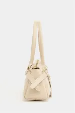 Sac à main et à bandoulière détaillé avec ceinture à double boucle, couleur vison