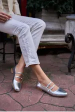 Ballerines à double ceinture argentées