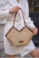 Zippered Tote Bag Tan Straw