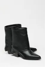 Bottes western noires à talons pour femme en cuir véritable – Bout pointu et fermeture éclair Bottes western noires à talons pour femme en cuir véritable – Bout pointu et fermeture éclair
