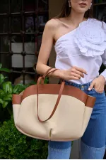 Sac fourre-tout contrasté beige