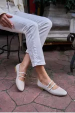 Ballerines à double ceinture beiges
