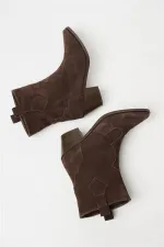 Bottes western en daim véritable marron pour femme – Talons à bout pointu