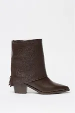 Bottes western à talons en cuir véritable marron pour femme – Bout pointu et fermeture éclair