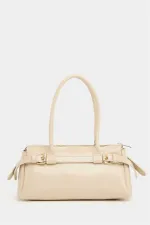 Sac à main et à bandoulière détaillé avec ceinture à double boucle, couleur vison