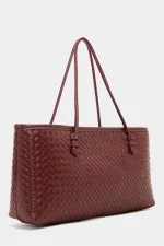 Sac à main et à bandoulière en cuir PU à motifs tricotés – Élégant format large bordeaux