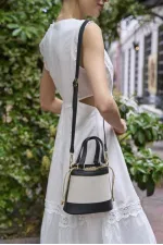 Sac à main seau et sac à bandoulière style bohème en toile - Noir