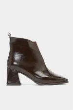 Bottes courtes à talons et bout rond en cuir verni – Cuir brillant Forme moderne Cuir verni marron