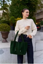 Sac à main et à bandoulière en daim souple avec détails en dentelle et daim vert