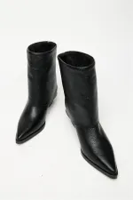 Bottes western noires à talons pour femme en cuir véritable – Bout pointu et fermeture éclair Bottes western noires à talons pour femme en cuir véritable – Bout pointu et fermeture éclair