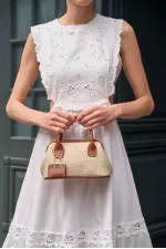 Mini sac à main texturé en osier beige