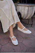 Ballerine beige velours à bout rond et bride unique