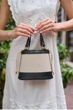 Sac à main seau et sac à bandoulière style bohème en toile - Noir