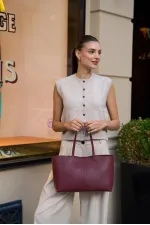 Minimal Tote El Ve Omuz Çantası Bordo