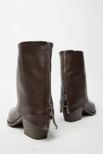 Bottes western à talons en cuir véritable marron pour femme – Bout pointu et fermeture éclair