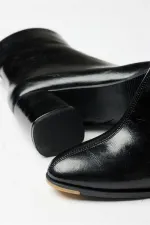 Bottes et bottines à talons hauts en cuir verni noir pour femme – Modèle élégant à porter au quotidien avec fermeture éclair