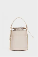 Contrast Stitched Bucket Hand and Shoulder Bag Beige Contrast Stitched Bucket Hand and Shoulder Bag Beige