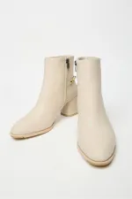 Bottes modernes à talons carrés beiges et dorés, style décontracté - Élégantes Bottes modernes à talons carrés beiges et dorés, style décontracté - Élégantes