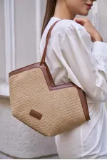 Zippered Tote Bag Tan Straw