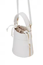 Contrast Stitched Bucket Hand and Shoulder Bag White Contrast Stitched Bucket Hand and Shoulder Bag White