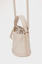 Contrast Stitched Bucket Hand and Shoulder Bag Beige Contrast Stitched Bucket Hand and Shoulder Bag Beige