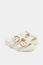 Chaussons décontractés élégants à double boucle blancs