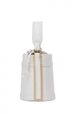 Contrast Stitched Bucket Hand and Shoulder Bag White Contrast Stitched Bucket Hand and Shoulder Bag White