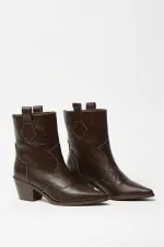Bottes western en cuir véritable marron pour femme – Talons pointus