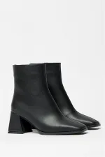 Bottes et bottines noires pour femmes, bout rond, talon contrasté, cuir PU, fermeture éclair, élégantes