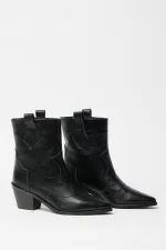 Bottes western en cuir véritable noir pour femme – Talons pointus Bottes western en cuir véritable noir pour femme – Talons pointus