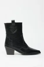 Bottes western en cuir véritable noir pour femme – Talons pointus Bottes western en cuir véritable noir pour femme – Talons pointus
