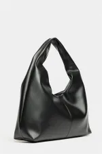 Sac cabas bandoulière en cuir PU noir pour femme - Modèle vintage souple Sac cabas bandoulière en cuir PU noir pour femme - Modèle vintage souple