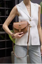 Buckled Leather Look Mini Hand and Shoulder Bag Tan