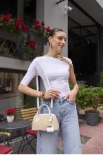 Mini sac à main texturé en osier blanc